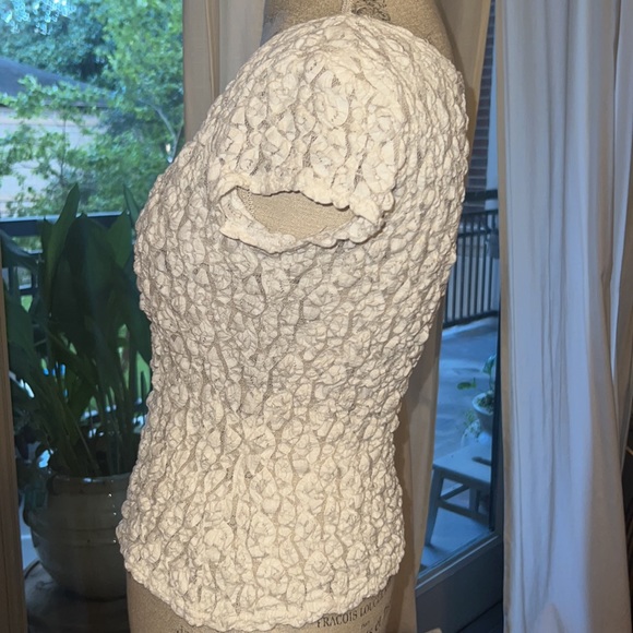 WHBM Vintage lace shortsleeve ivory cream white blouse Size Medium Style WHT1204 - Picture 3 of 7